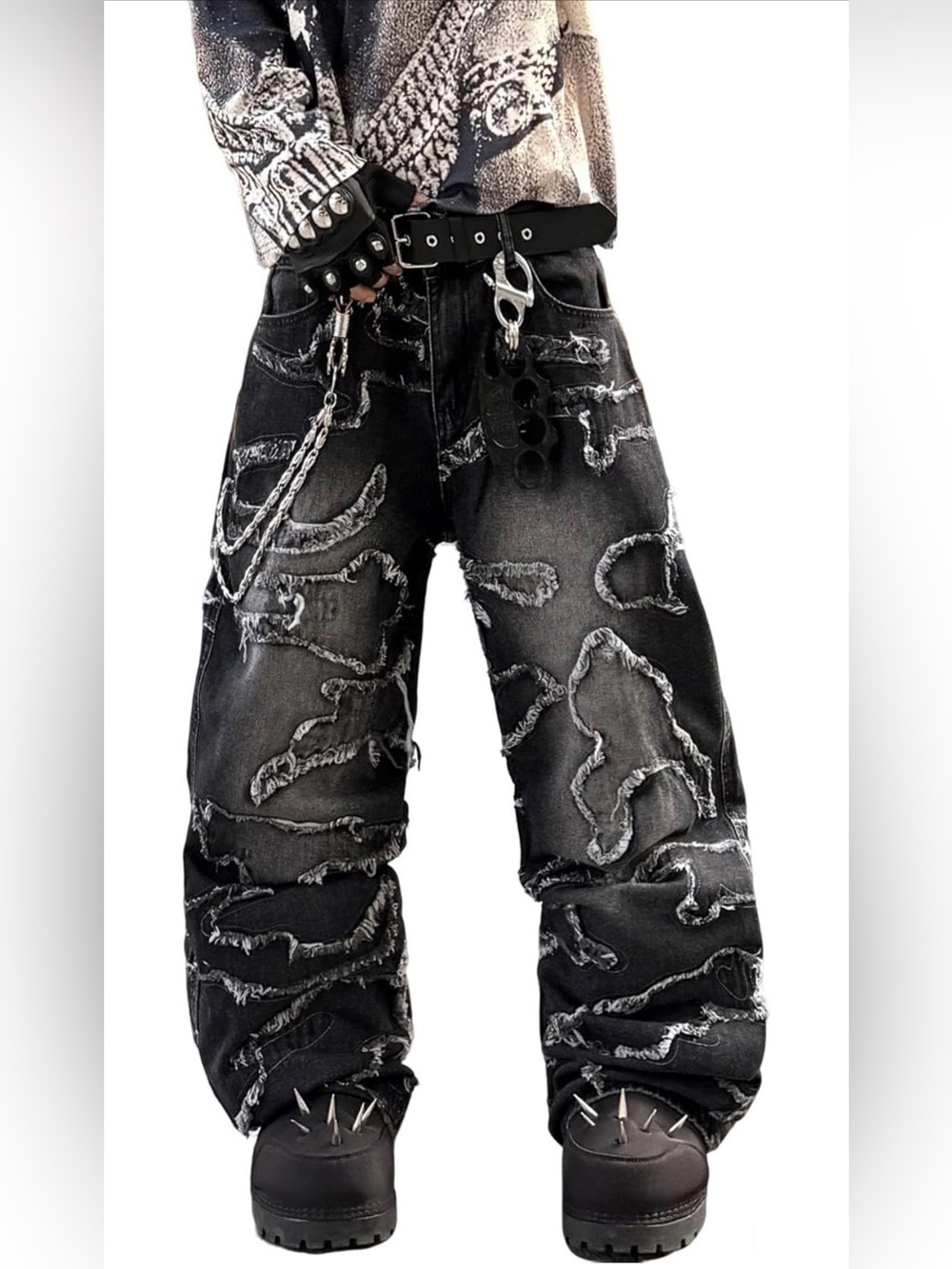 Men’s Y2K distressed patched wide leg jeans